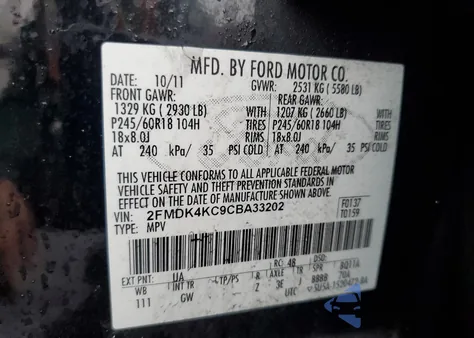 2012 Ford Edge Limited z USA, uszkodzony, nr VIN 2FMDK4KC9CBA33202